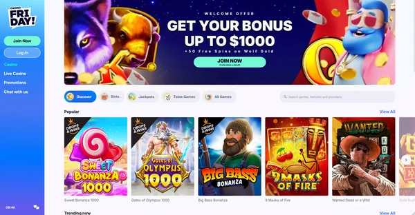 Screenshot of Casino Friday Casino website